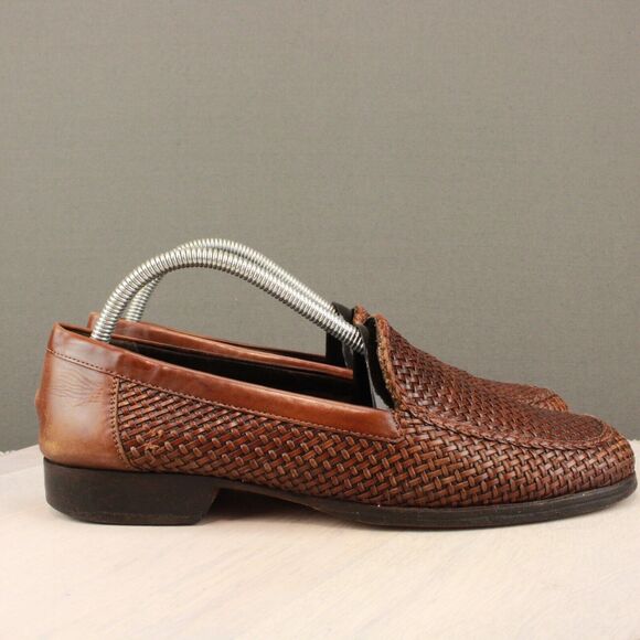 Bragamo Other - Bragano English Calf Leather Woven Loafers Men 8 Brown Italy Basket Weave Casual